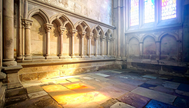 Gothic cathedral interior look detailed and full of authentic historical reconstruction cold mysterious photography generative AI