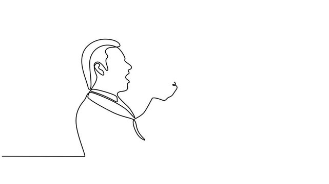 An animated video of a hand holding a megaphone. The concept of a person's hand tightly gripping a megaphone, ready to speak and convey information, is presented in a single line style.