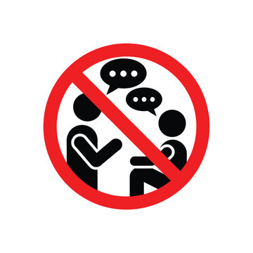 No talking icon for prohibition, warning, silence policy, restricted communication, public safety, and facility signage vector illustration.