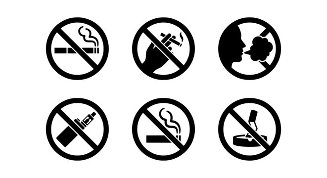 No Smoking Signs, Vaping Prohibited Icons, Health Warning Symbols, Public Area Restrictions
