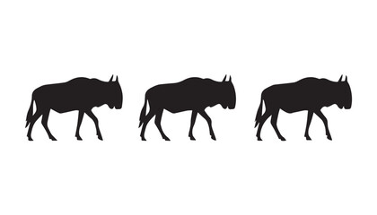 Fototapeta premium black and white silhouette set of Wildebeest very high quality vector illustration.