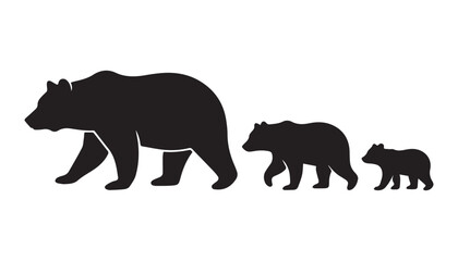 black and white silhouette set of bear very high quality vector illustration. © dinesh