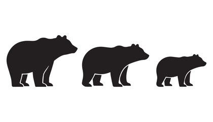 black and white silhouette set of bear very high quality vector illustration. © dinesh