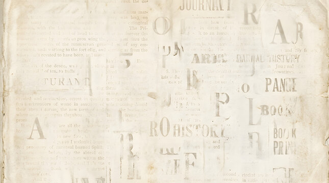 Abstract Typography Collage Featuring Vintage Text Fragments and Distressed Paper Texture