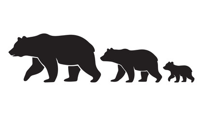 black and white silhouette set of bear very high quality vector illustration. © dinesh