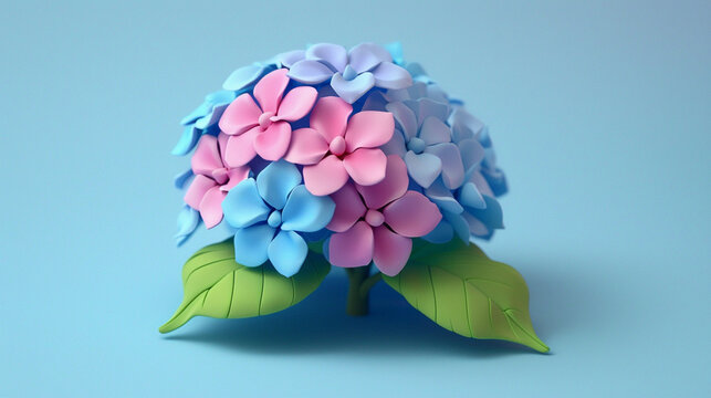 紫陽花の3Dイラスト かわいいアジサイのクレイ風