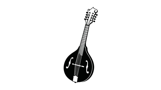 Black and white illustration of a classic mandolin string instrument.