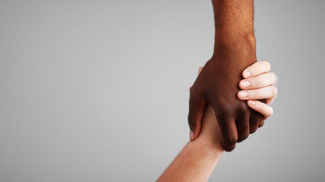 Diverse hands clasped together, symbolizing unity and support