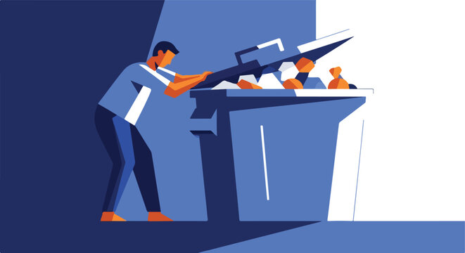 Man opening a trash bin