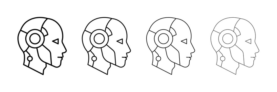 AI robot head outline icon, editable stroke vector illustration for artificial intelligence technology