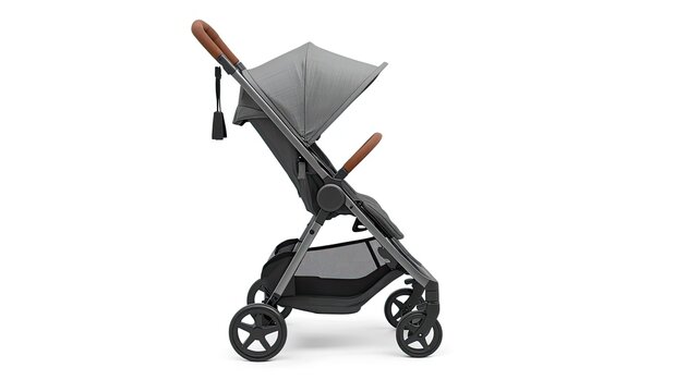 Compact baby stroller with adjustable canopy for urban parents. Lightweight travel pram featuring extendable sunshade and under-seat storage basket.