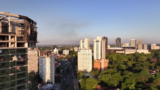 Majestic aerial drone footage of Asunci&oacute;n, Paraguay. The scene unfolds in breathtaking detail as the drone surveys the area from above.
