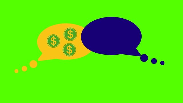 Animated video of two speech bubbles with a gear and a coin inside. A chat concept featuring speech bubbles about work, business, and education in a single-line style.