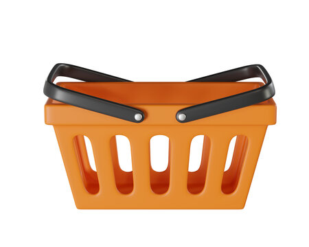 3d Orange empty Shopping Cart from a supermarket for shopping. Shopping Basket, Shopping bag, 3d rendering of the icon on a white background
