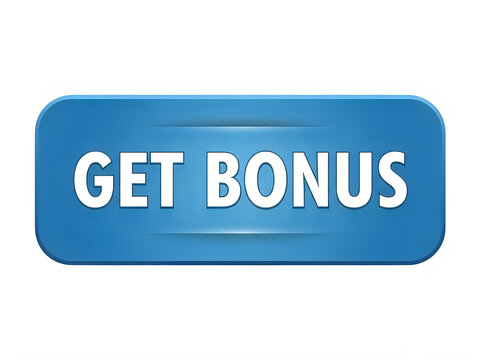 Blue rectangular button with the text get bonus isolated on transparent background