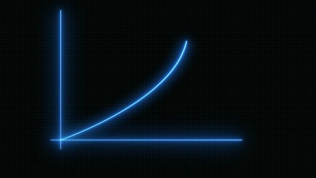Glowing blue neon line graph showing upward growth trend on a dark grid background for business analysis and financial data visualization representing positive progress and success in corporate charts