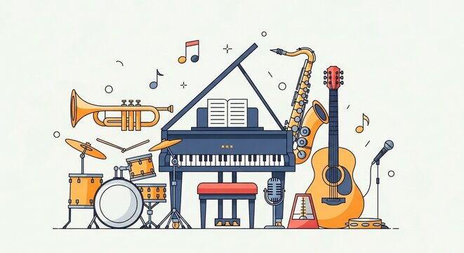 Musical instruments composition vector illustration