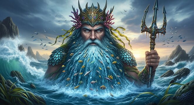 Mythical sea god illustration