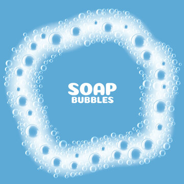 soap foam bubbles on blue background