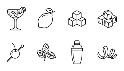 Cocktail Bar Icons PNG Set, Drink Garnishes Tools © Pnghub10