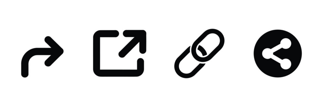 Share icons representing share arrow, link, connection, social media, collaboration, navigation, and vector illustration.