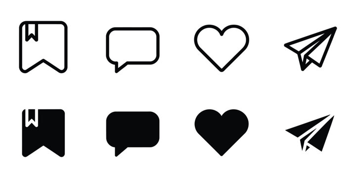 Share icons featuring save, like, comment, social media, interaction, engagement, and digital communication vector illustration.
