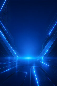AI generated blue futuristic technology background with glowing digital lines