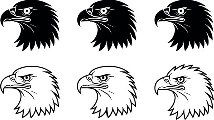 Fototapeta premium Black and white eagle head silhouette set with patriotic mascot logos isolated on a clean white background