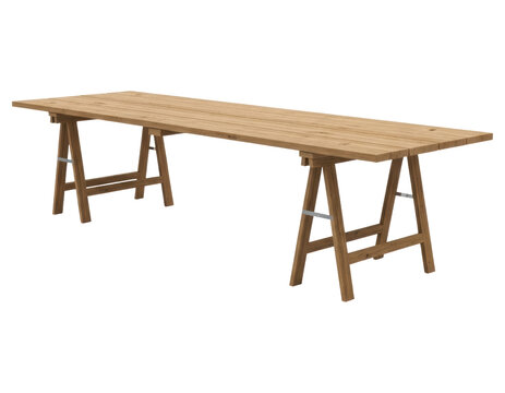 Large rustic wooden trestle dining table isolated with transparent background