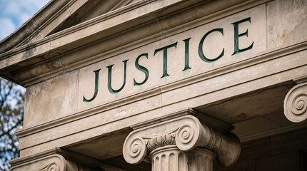 Obraz premium Façade d’un palais de justice avec inscription Justice