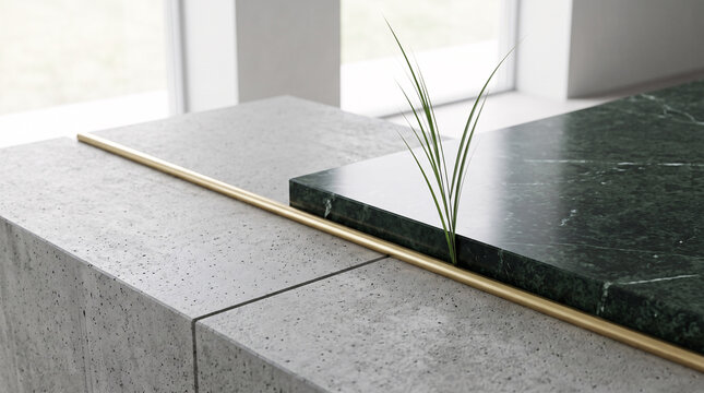 &Eacute;chantillons de pierre et de marbre avec jeune plante d&eacute;corative