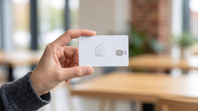 Main pr&eacute;sentant une carte bancaire blanche avec paiement sans contact