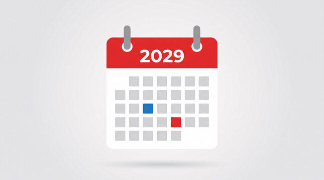 Calendrier de l&rsquo;ann&eacute;e 2029 isol&eacute; sur fond blanc