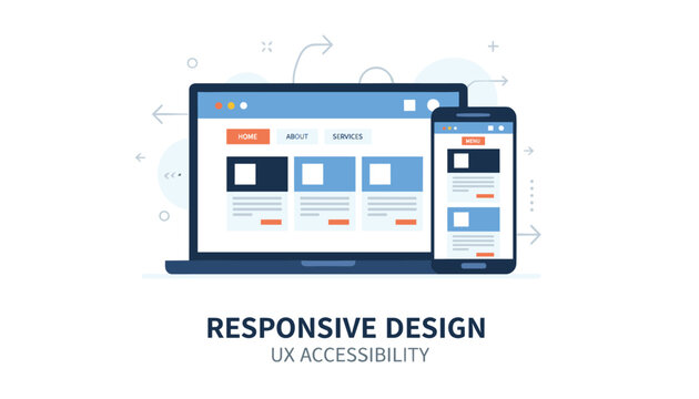 Responsive web design layout displayed on a laptop screen and mobile phone to showcase optimal UX accessibility.