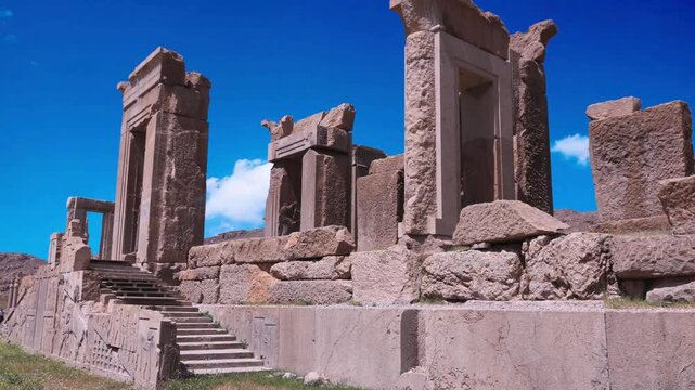 Ancient Roman Temple Ruins and Stone Columns in Historic Pompeii and Roman Forum Architecture Under the European Sky