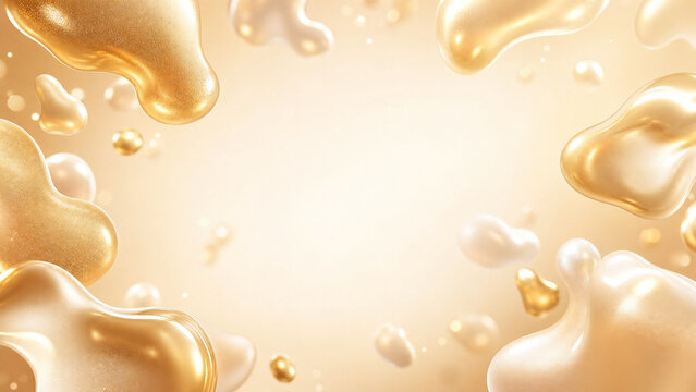 Abstract Background with 3D Golden Fluid Shapes and Glitter