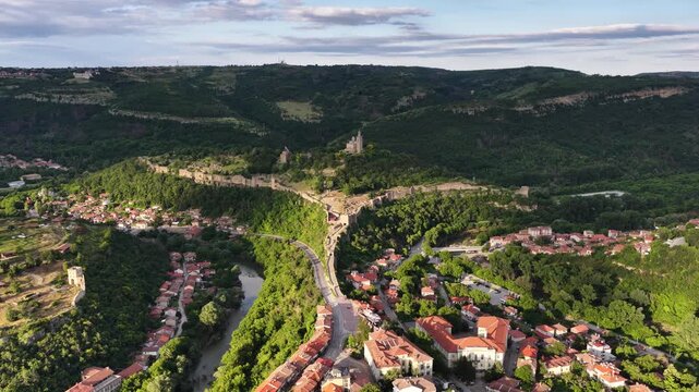 Static Aerial View of Tsarevets Fortress in Veliko Tarnovo, Bulgaria