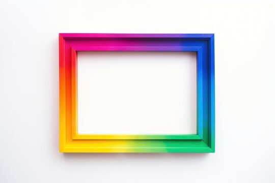 Gradient rainbow rectangle frame white background.