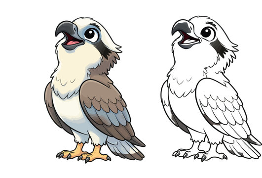 Cute Cartoon Osprey Bird Vector Illustration with Open Beak Looking Upward