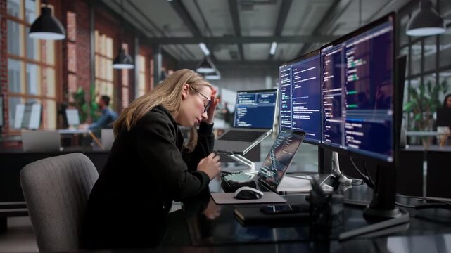 Female Developer Stressed While Coding