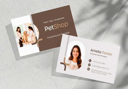 Pet Shop Business Card Template for Veterinary, Grooming and Pet Store Branding