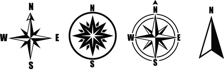 Collection of various compass rose and north arrow navigation symbols for map orientation with navigation direction orientation geography pointing cardinal cartography © MDSOFIUL