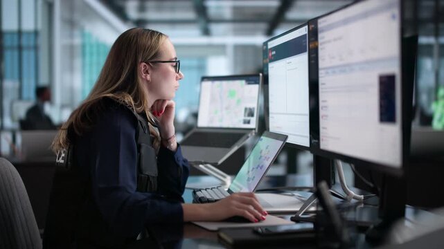 Police Officer Managing Case Files On Computer