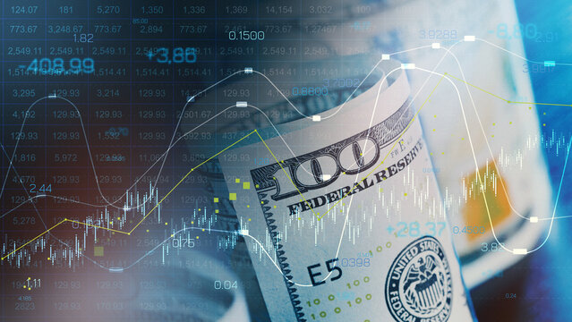 Market trends show changes in money value and chart patterns during economic downturns