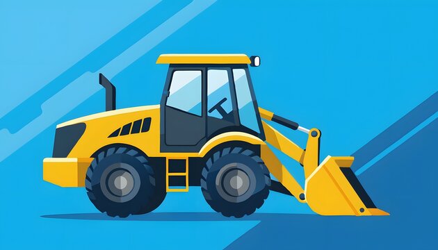 Backhoe loader depicted in a profile orientation showcases the mechanical arm and bucket design often utilized in professional construction site promotional materials.