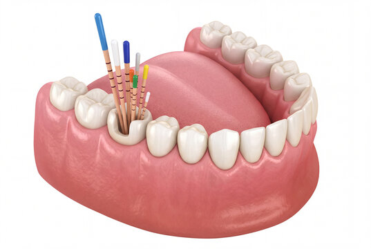 Detailed 3D Dental Root Canal Treatment Model with Endodontic Files for Educational and Clinical Use