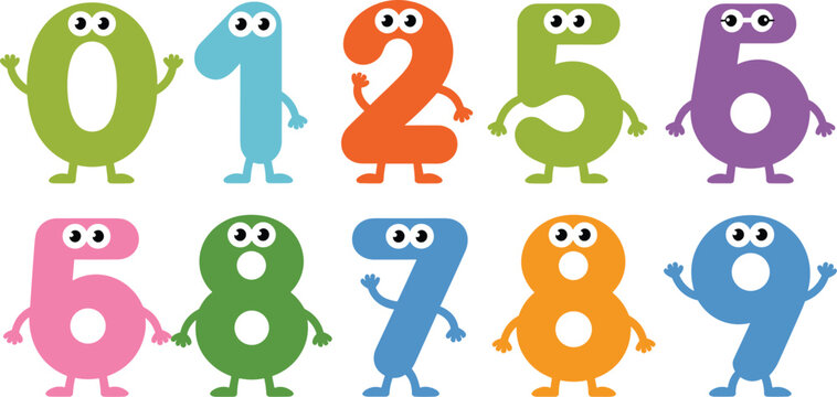 Cute Number Cartoon Character Set From Zero To Nine With Funny Googly Eyes For Kids Math Education School Learning Vector Illustration
