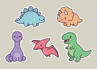 Cute kawaii dinosaur stickers set © fcdb_48