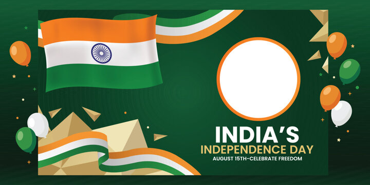 A vibrant digital illustration celebrating India's Independence Day with the national flag and festive decorations