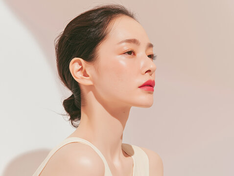 美容, 女性, スキンケア, 化粧品, ビューティー, 若い女性, 美肌, 日本人, アジア人, フェイシャル, メイク, 美容液, 保湿, クリーム, エイジングケア, 美容医療, エステ, 美容クリニック, 肌ケア, ナチュラルメイク, 透明感, ツヤ肌, モデル, 笑顔, ポートレート, クローズアップ, リラックス, 癒し, 健康的, 美白, コラーゲン, ヒアルロン酸, アンチエイジング